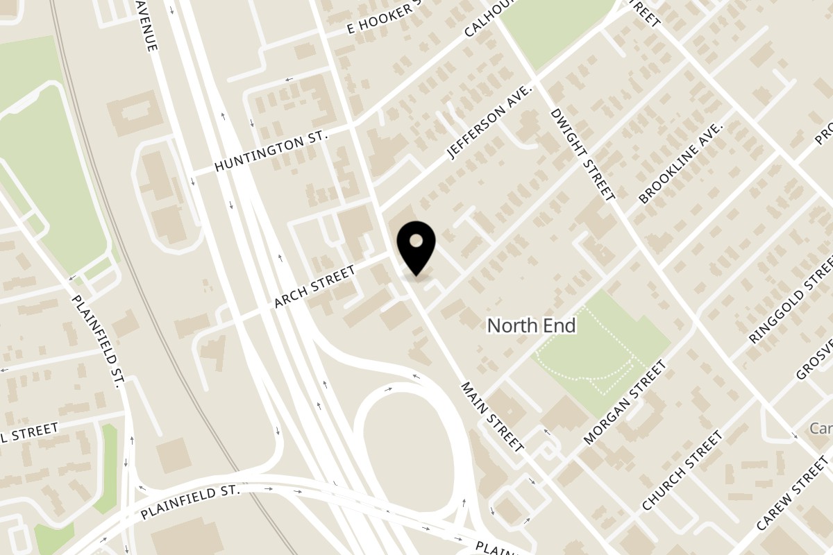 Map showing the location of Tortillería Miguel Springfield on 2595 Main St in Springfield